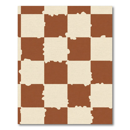 Brown Ivory Distressed Checkerboard Rug