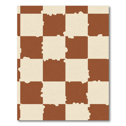 Brown Ivory Distressed Checkerboard Rug