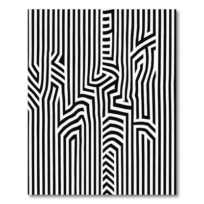 Black White Striped Interlocking Geometric Rug