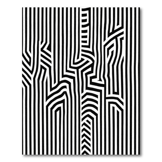 Black White Striped Interlocking Geometric Rug