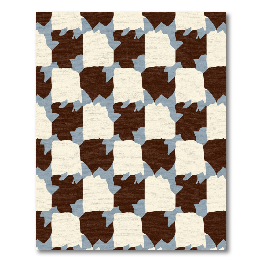 Chocolate Cream Blue Gridded Shapes Rug