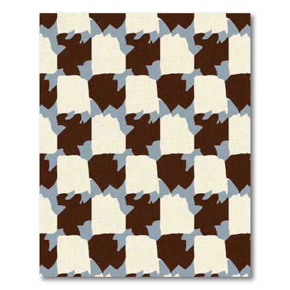 Chocolate Cream Blue Gridded Shapes Rug
