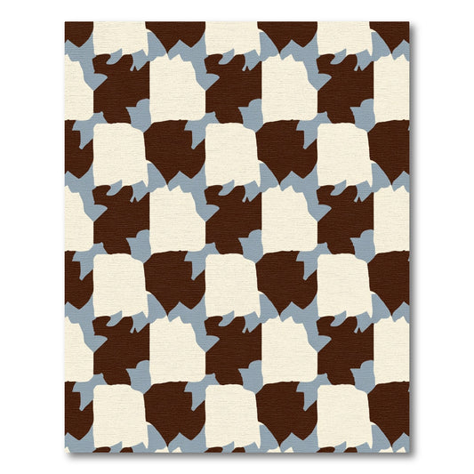 Chocolate Cream Blue Gridded Shapes Rug