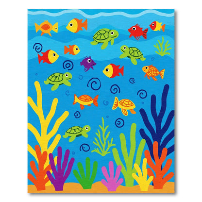 Underwater World Colorful Fish Turtle Scene Rug
