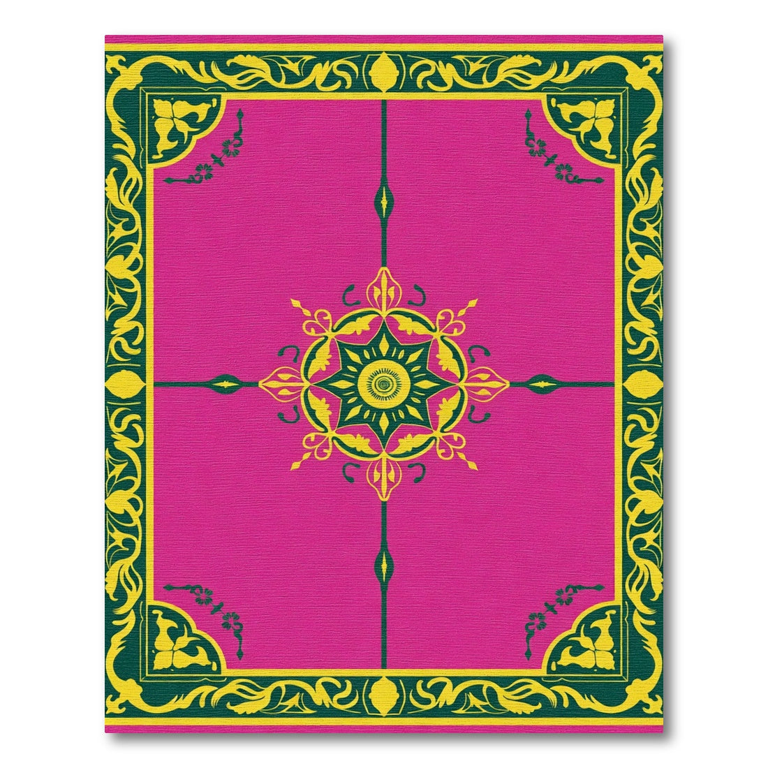 Vibrant Pink Floral Starburst Border Rug