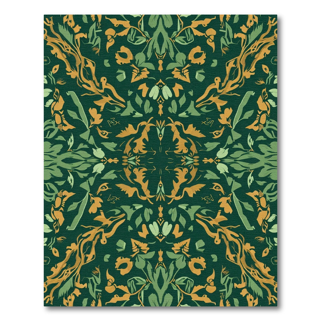 Emerald Green Golden Botanical Swirl Rug