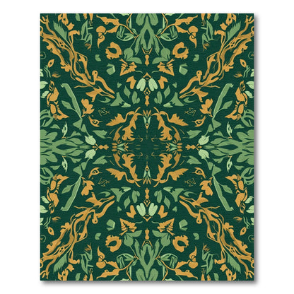 Emerald Green Golden Botanical Swirl Rug