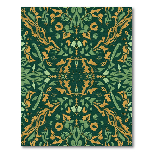 Emerald Green Golden Botanical Swirl Rug