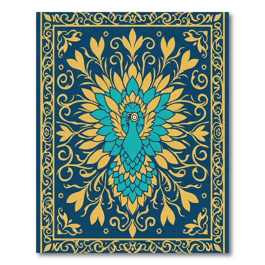 Teal Peacock Floral Blue Border Rug