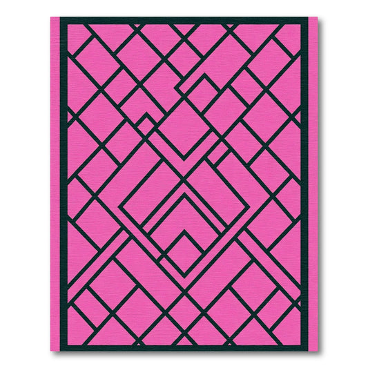 Pink Black Geometric Art Deco Lines Rug