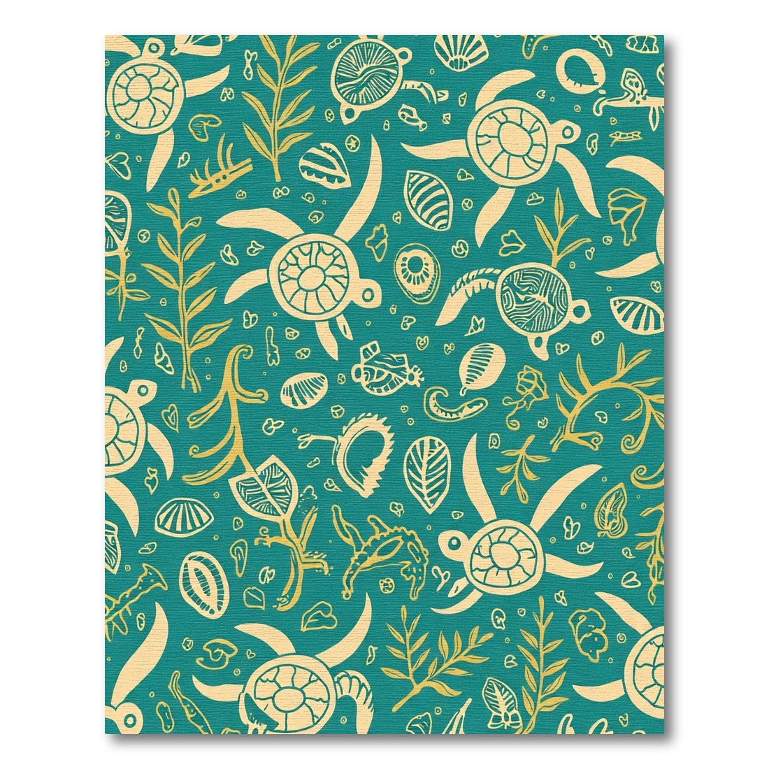 Teal Yellow Turtle Sea Plants Medley Rug
