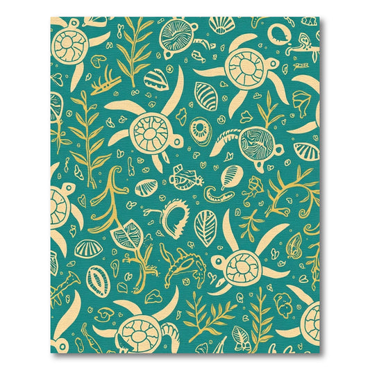 Teal Yellow Turtle Sea Plants Medley Rug