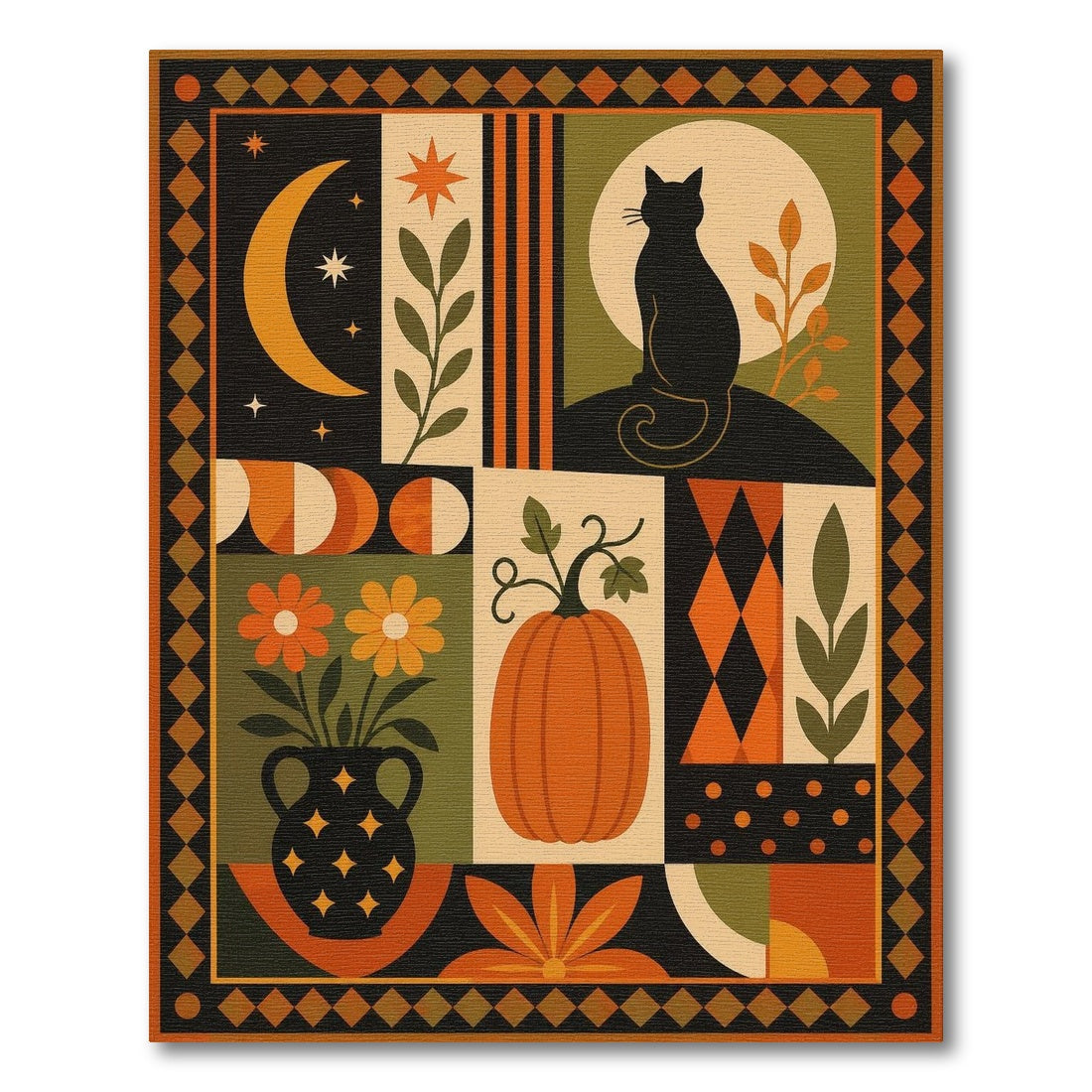 Multi-color and Patterns Black Cat Pumpkin Geometric Area Rug