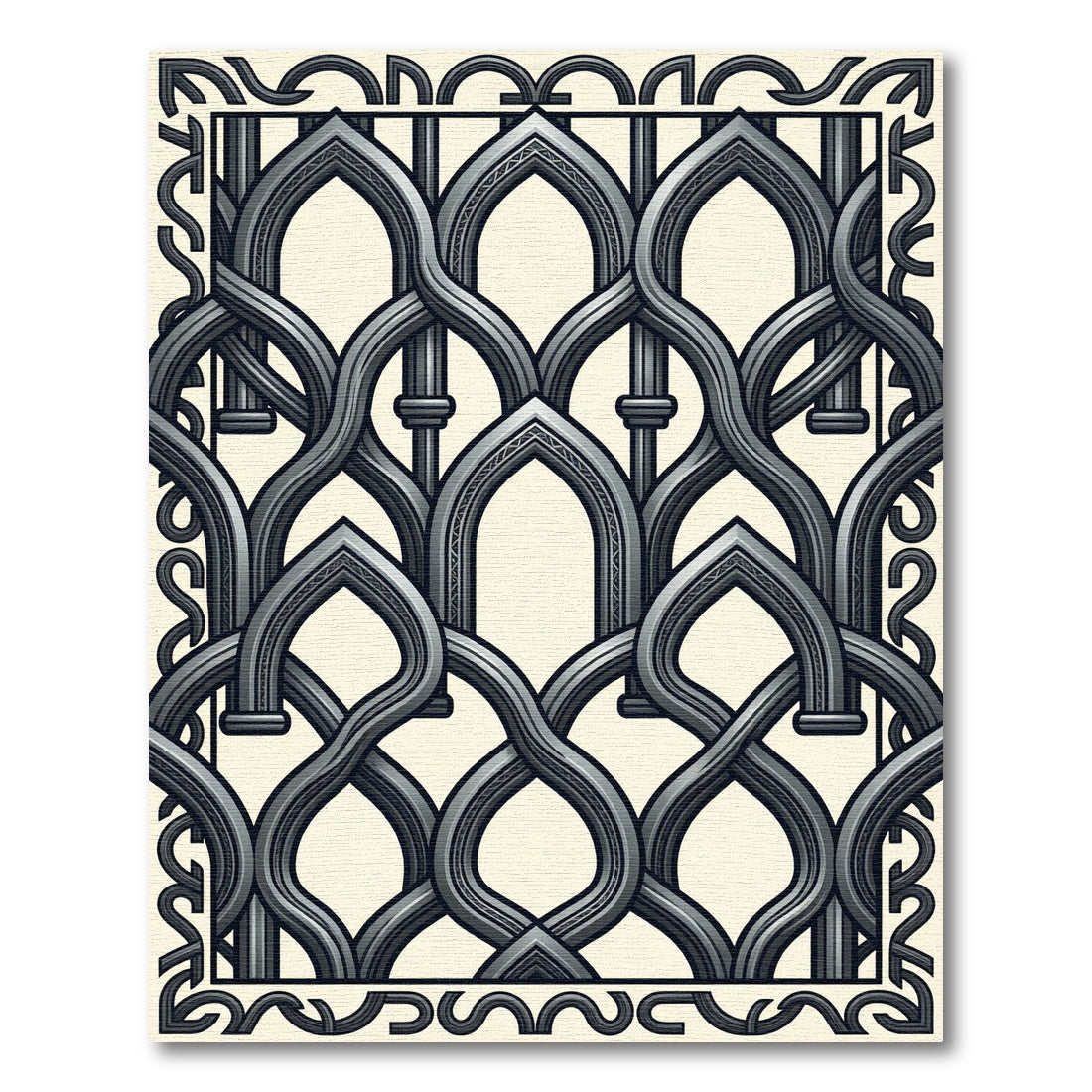 Intricate Interlocking Arches Gray Rug