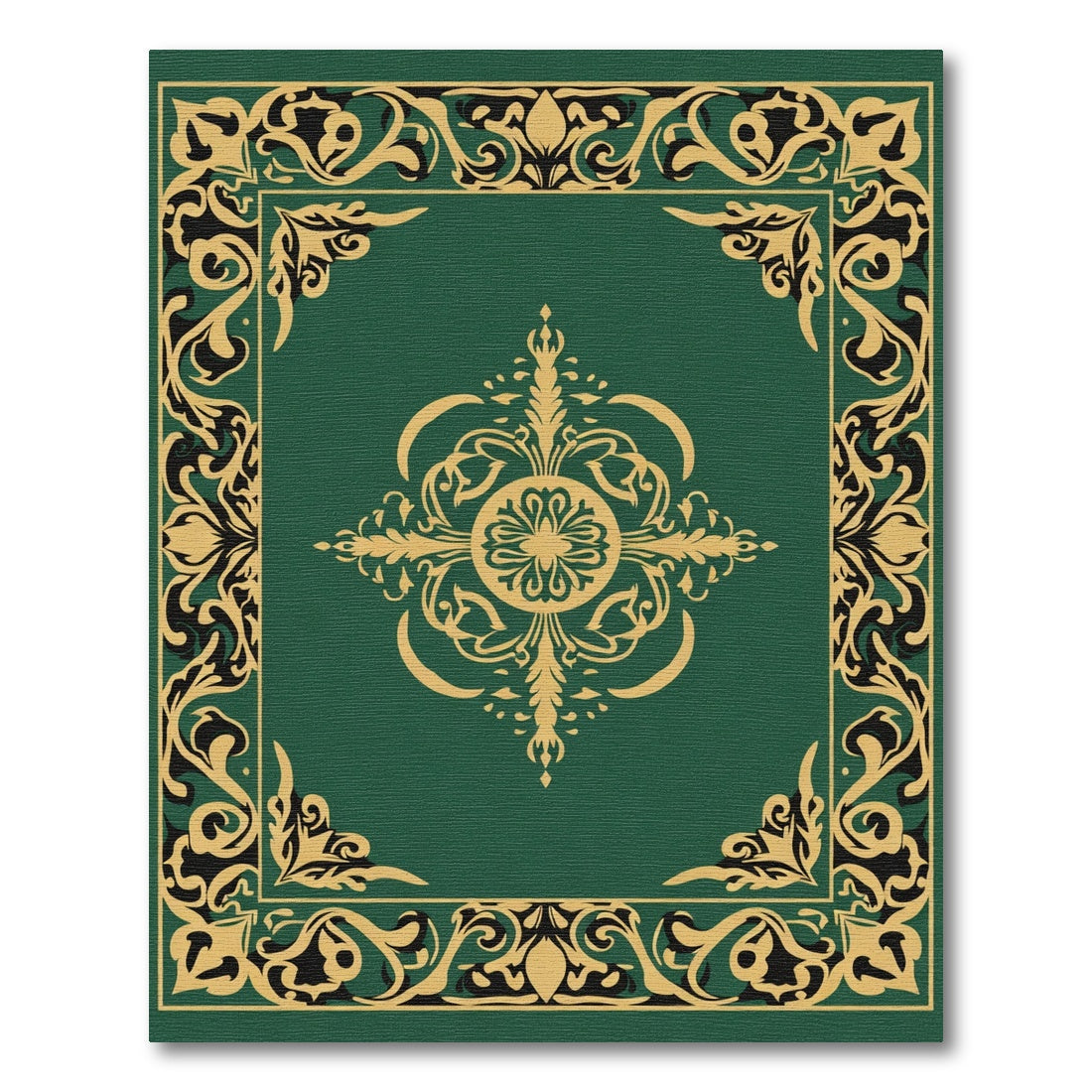 Emerald Green Golden Arabesque Frame Rug