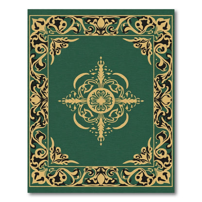 Emerald Green Golden Arabesque Frame Rug