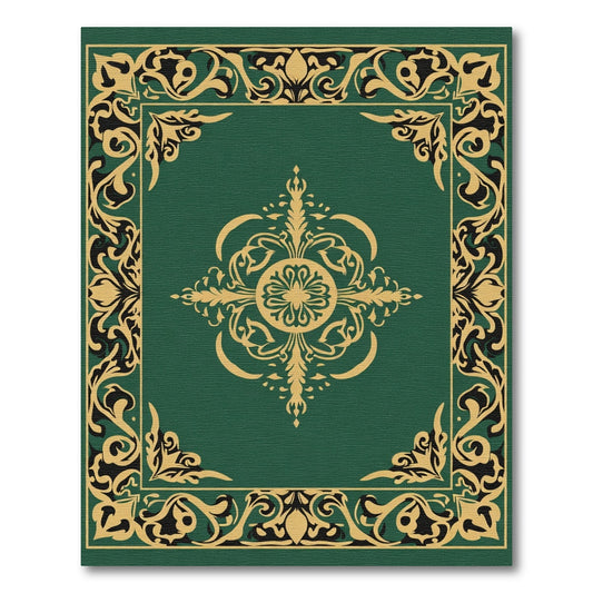 Emerald Green Golden Arabesque Frame Rug