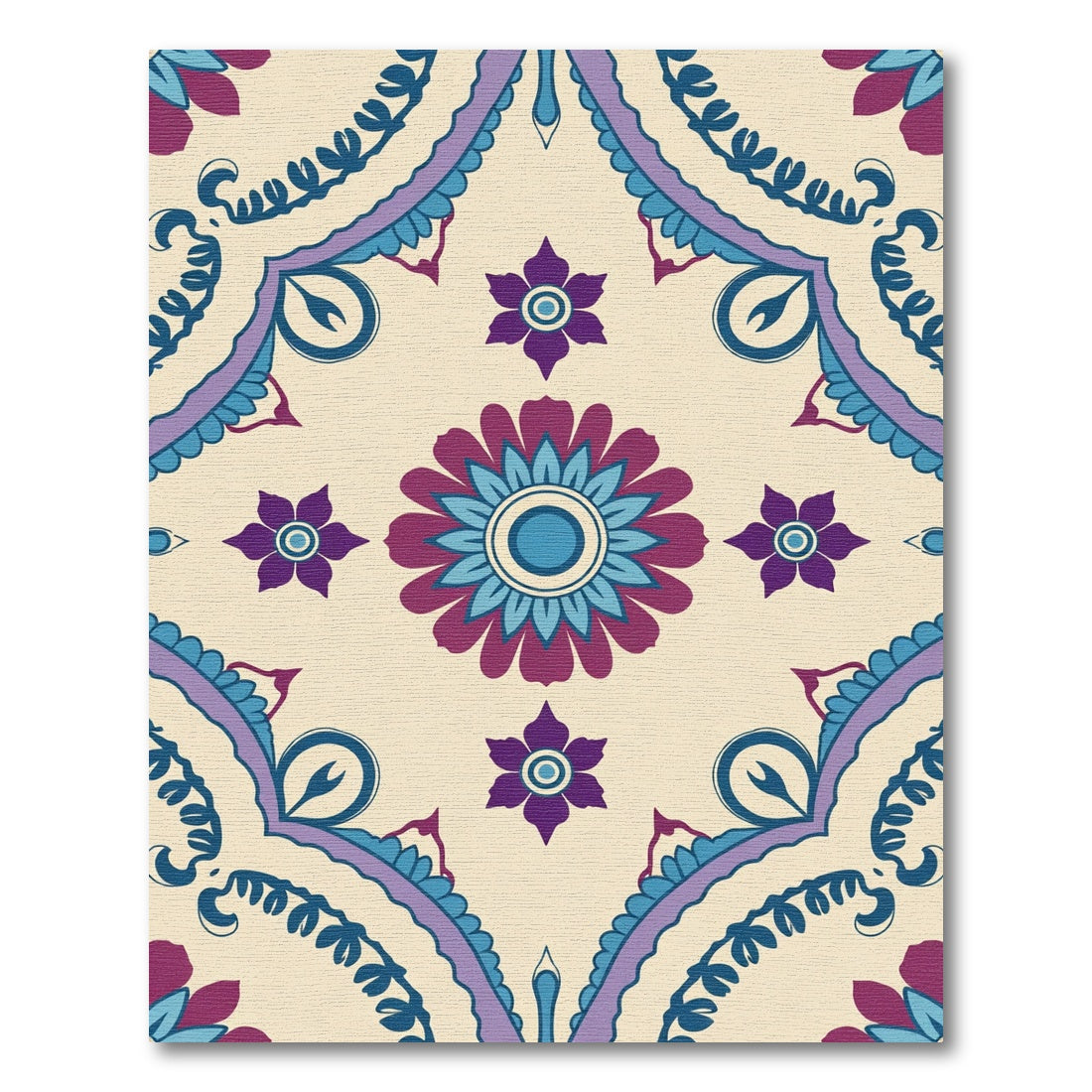 Purple Blue Floral Mandala Cream Rug