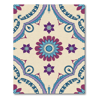 Purple Blue Floral Mandala Cream Rug