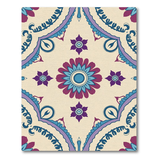 Purple Blue Floral Mandala Cream Rug