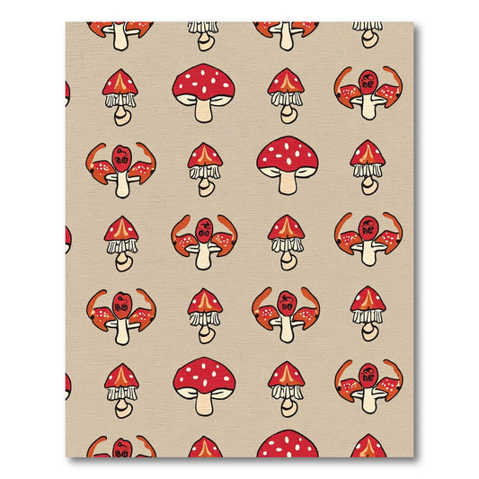 Red Mushroom Forest Folk Art Rug