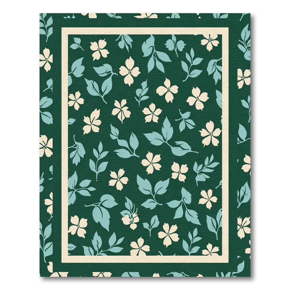 Cream White Floral Foliage Pattern Rug