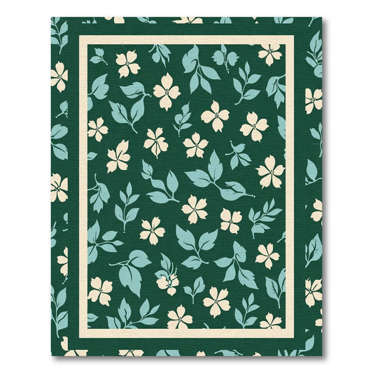 Cream White Floral Foliage Pattern Rug