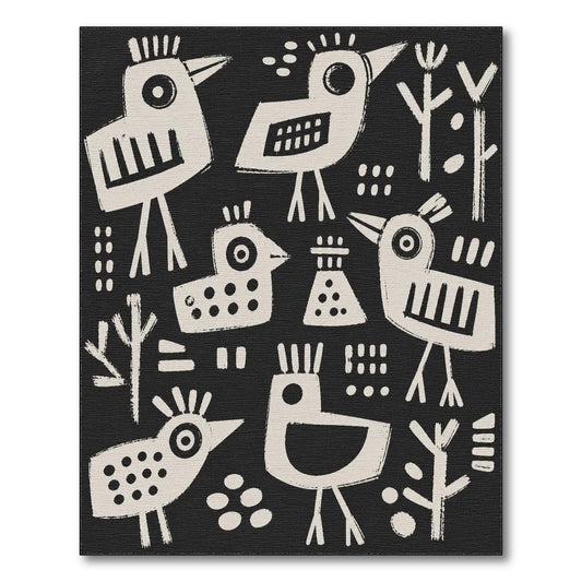 Black White Tribal Bird Area Rug