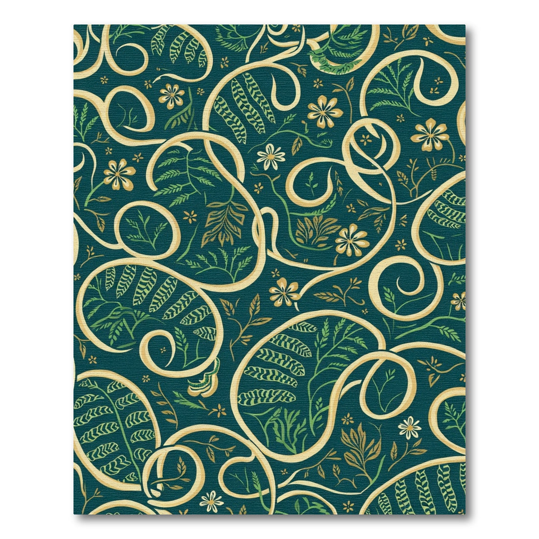 Teal and Gold Floral Scroll Rug