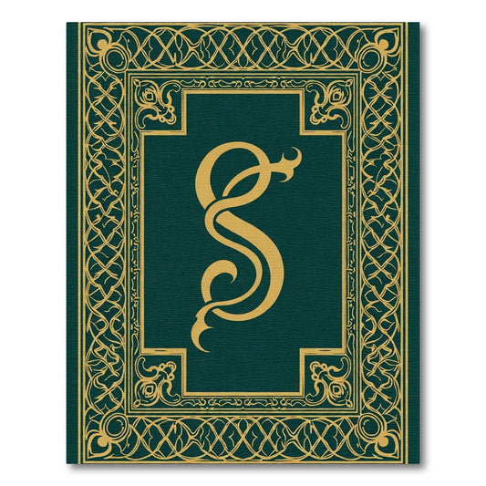 Gold Monogram Square Emerald Border Rug