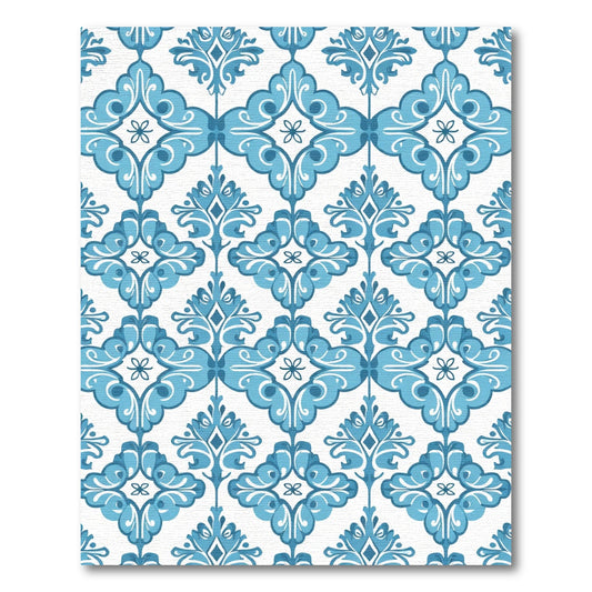 Regal Blue Damask Scroll Rug