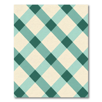 Teal Cream Diagonal Gingham Check Rug
