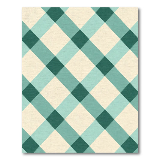 Teal Cream Diagonal Gingham Check Rug