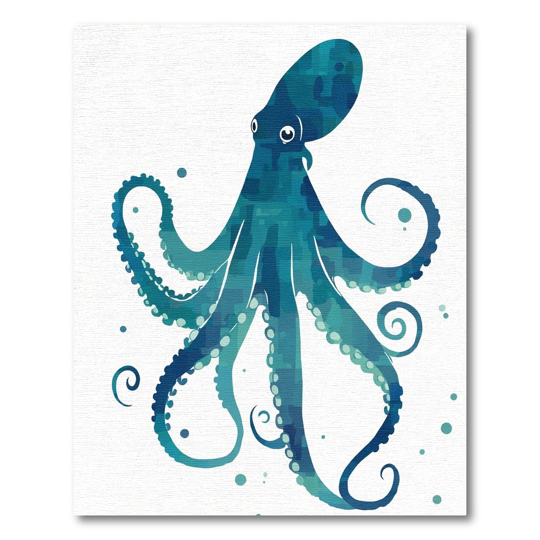 Blue Teal Square Octopus Illustration Rug