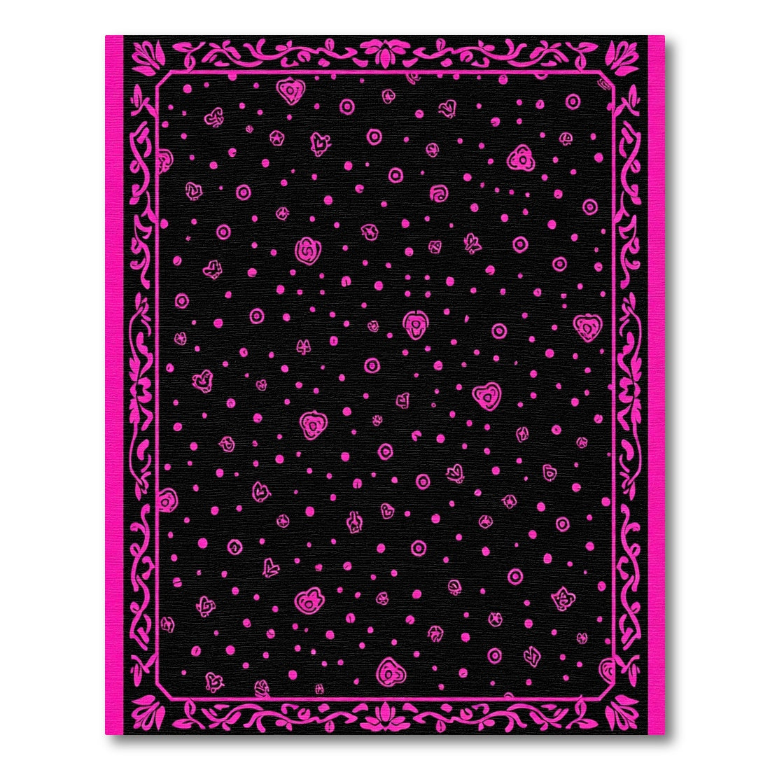 Hot Pink Floral Scatter Black Frame Rug