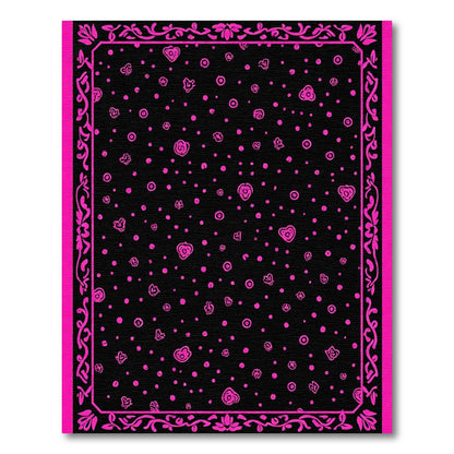 Hot Pink Floral Scatter Black Frame Rug