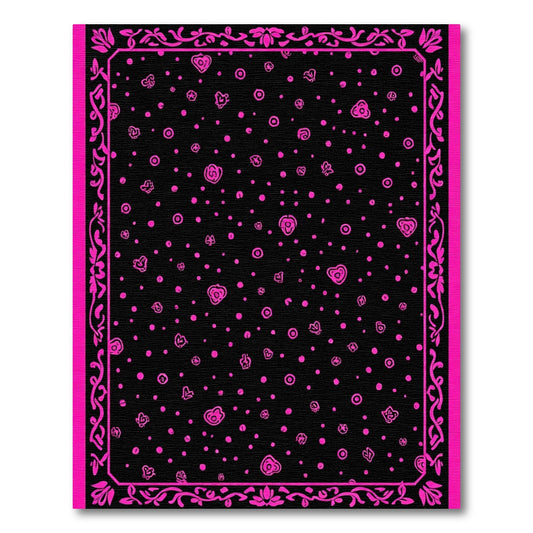 Hot Pink Floral Scatter Black Frame Rug