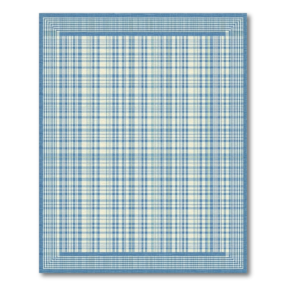 Blue Plaid Bordered Area Rug