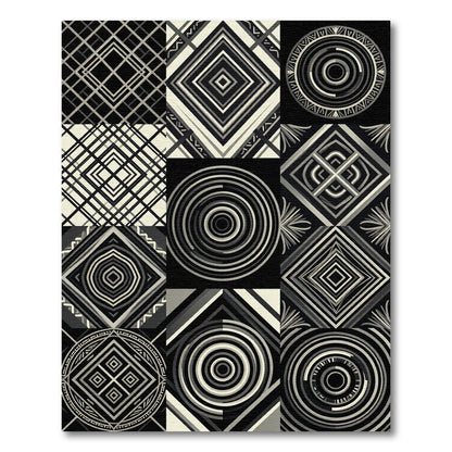 Monochrome Geometric Diamond Concentric Circles Rug
