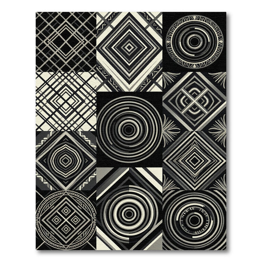 Monochrome Geometric Diamond Concentric Circles Rug