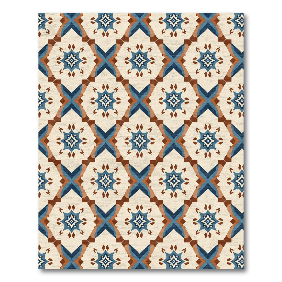 Cream Blue Geometric Starburst Diamond Rug