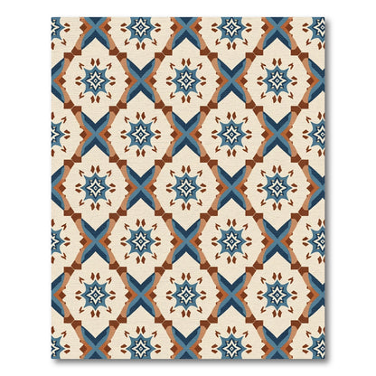 Cream Blue Geometric Starburst Diamond Rug