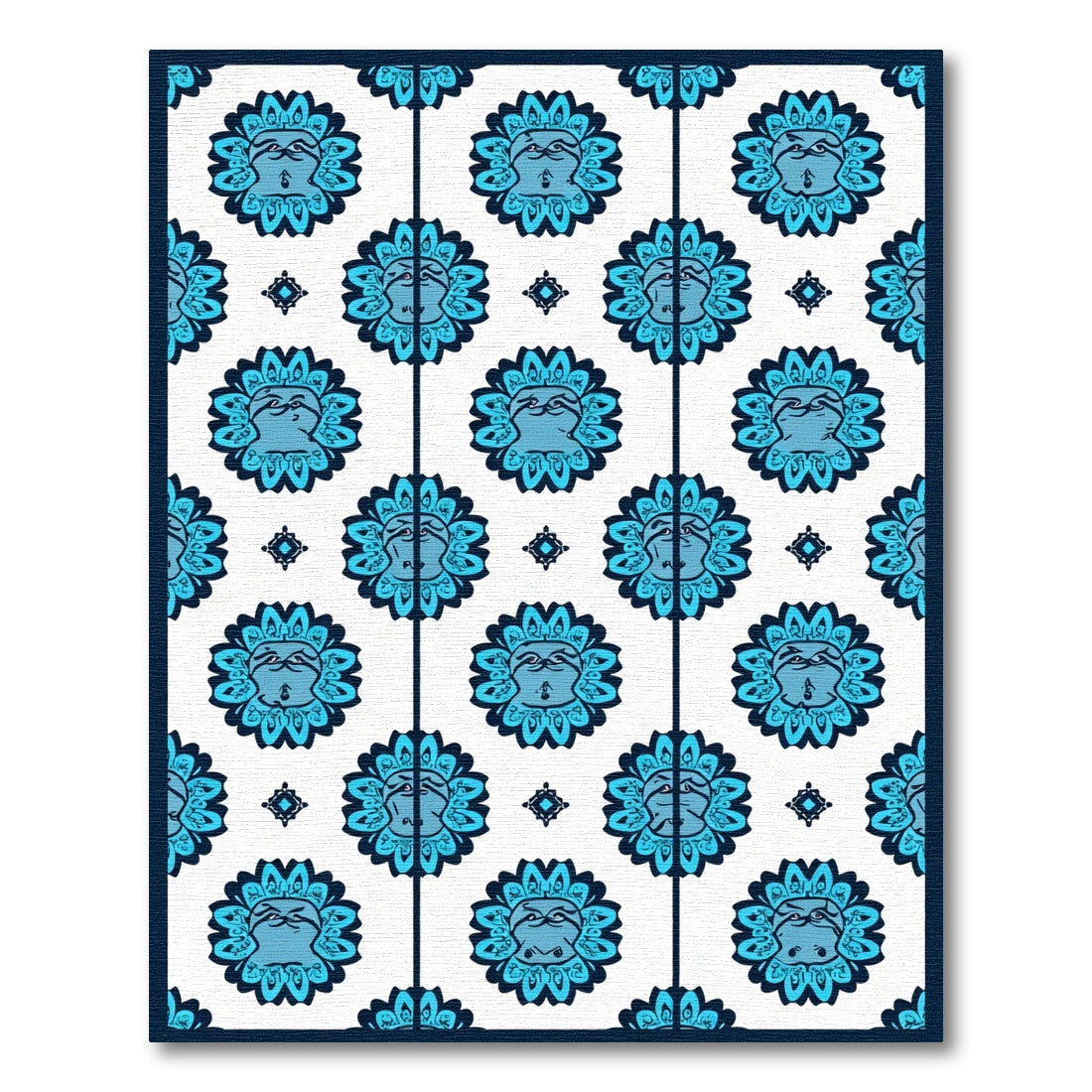 Azure Ornamental Face Repeat Design Rug