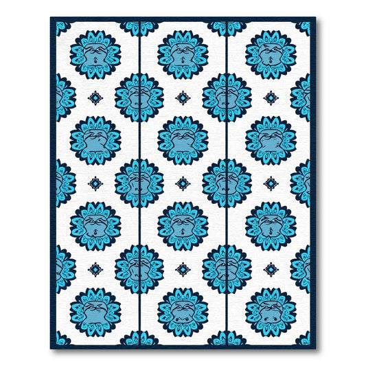Azure Ornamental Face Repeat Design Rug