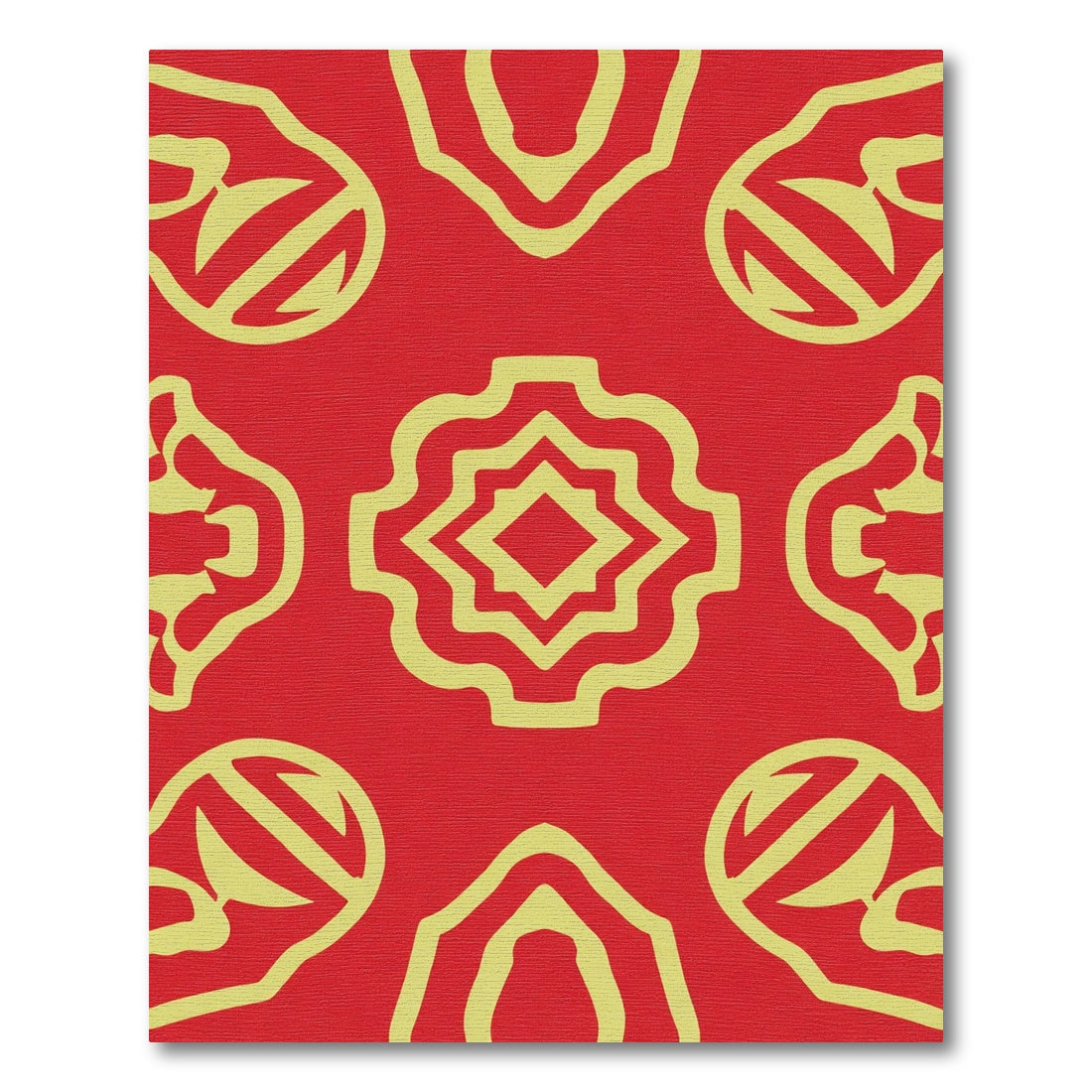 Red Yellow Abstract Floral Ornament Rug