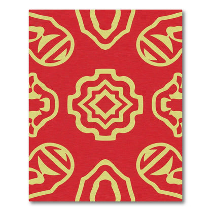 Red Yellow Abstract Floral Ornament Rug