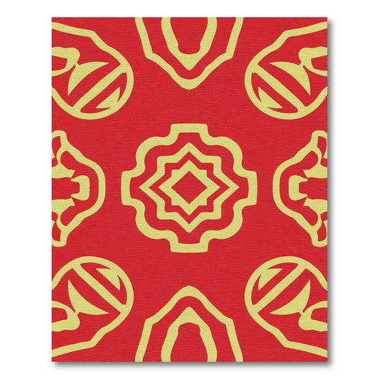 Red Yellow Abstract Floral Ornament Rug