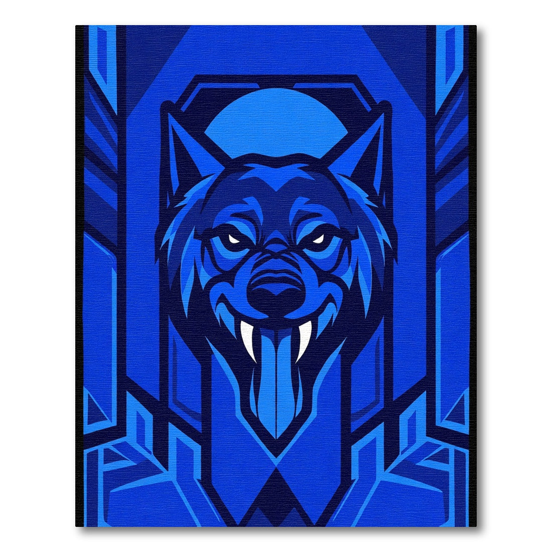 Vibrant Blue Wolf Geometric Composition Rug