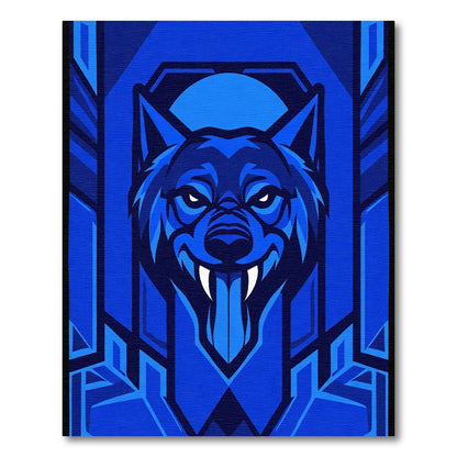 Vibrant Blue Wolf Geometric Composition Rug