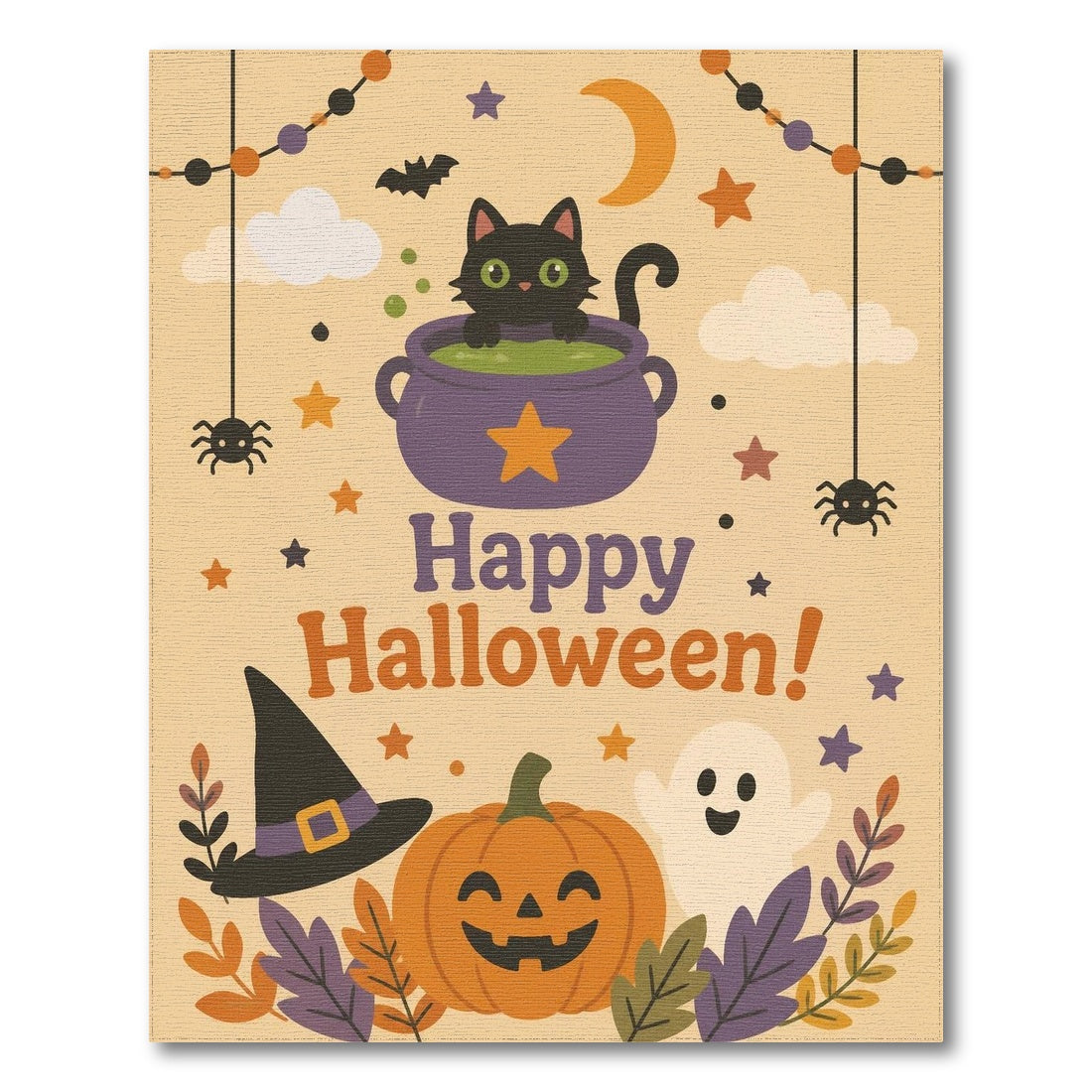 Happy Halloween Black Cat Kids Area Rug